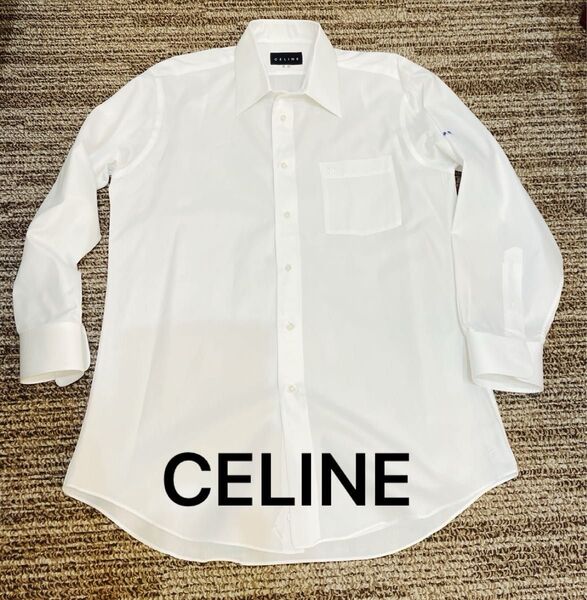 セリーヌ CELINE 長袖シャツ ビジネスシャツ 中古白 綿100% L ワイシャツ オーダーメイド