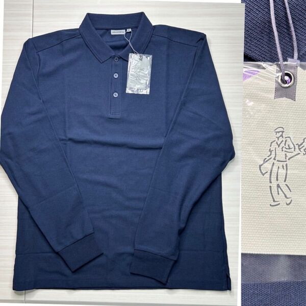 新品 アシュワース ゴルフ 鹿の子 ジャージー 長袖 ポロシャツ XL 紺 ASHWORTH GOLF メンズ