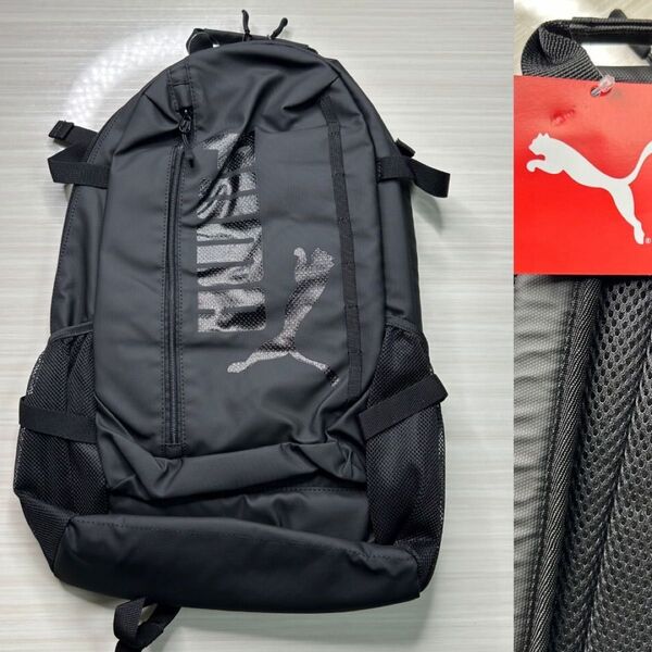 新品 PUMA プーマ 撥水 コーティング エンボスロゴ バックパック 18L 黒 A4対応 ノートPC リュックサック