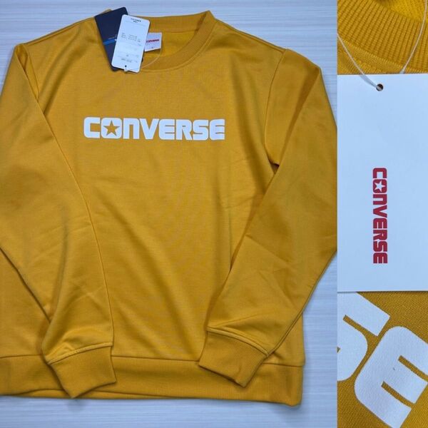 新品 コンバース 吸汗速乾 ロゴ プリント 裏毛 クルーネック スウェット M 黄 CONVERSE メンズ トレーナー