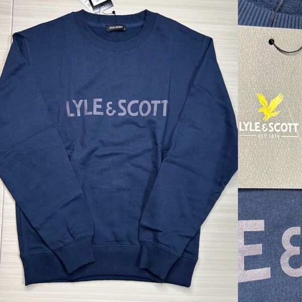 新品 ライル&スコット ロゴプリント 裏毛 スウェット トレーナー M 紺 LYLE&SCOTT