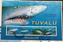 ツバル 2000年発行 サメ 魚 切手 WWFマークなし FDC 初日カバー_画像2