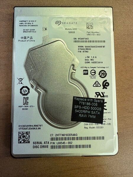 SEAGATE 500GB HDD 2.5インチ 7mm ☆動作確認済み☆☆動作確認済み☆