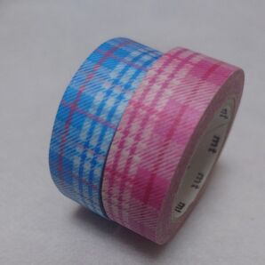 チェック・ライトブルー チェック・ライトピンク mtdeco マスキングテープ 中古2巻 まとめ売り セット!カモイ製造