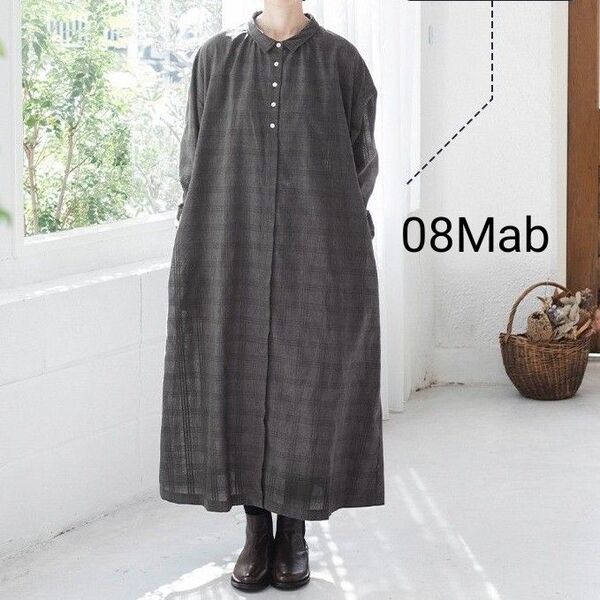 08Mab ゼロハチマブ シャドーチェックワンピース ロング 長袖