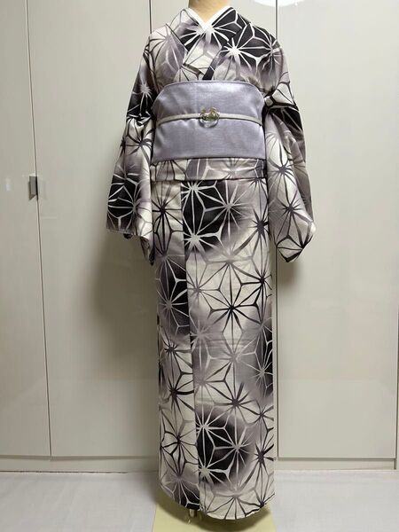 浴衣 ゆかた ライトグレー Lサイズ 麻型 あさがた ※サイズ違いMもあります 浴衣単品販売 (帯は別売り)ユカタ