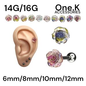 カラバリ グラデーション オーロラ 薔薇 軟骨ピアス ストレートバーベル ボディピアス