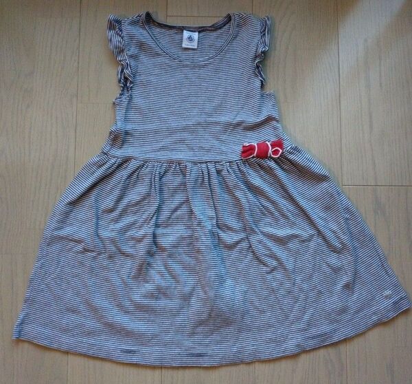 プチバトー PETIT BATEAU ワンピース 6ans 116cm リボン ボーダー