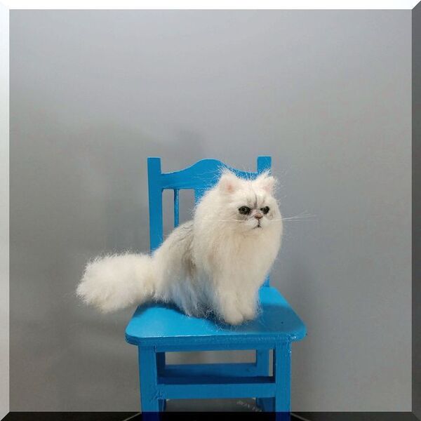 羊毛フェルト 猫 チンチラシルバー ペルシャ猫 猫フィギュア