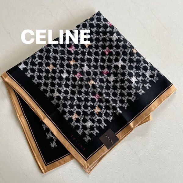 ★新品★【CELINE】セリーヌ マカダム柄 大判 ロゴ ハンカチ 黒