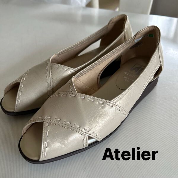 美品★日本製★走りたくなるパンプス 【Atelier】★ アトリエ エレガンス オープントゥ パンプス 24cm