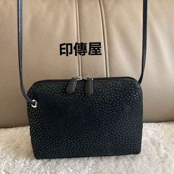 【印傳屋】インデンヤ★甲州印伝 ミニ ショルダー バッグ 黒