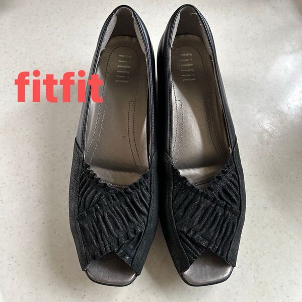 【fitfit】★フィットフィット オープントゥ パンプス 黒 24.5cm