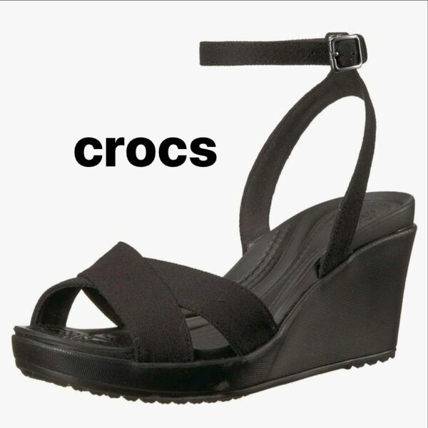 crocs ★クロックス アンクルストラップ ウエッジソール サンダル 黒 W6