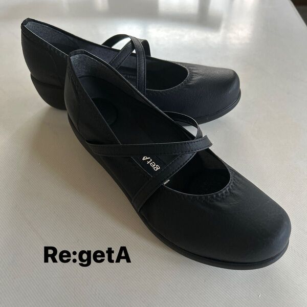 【美品】日本製 リゲッタ Re:getA クロス ストラップ パンプス 黒 M