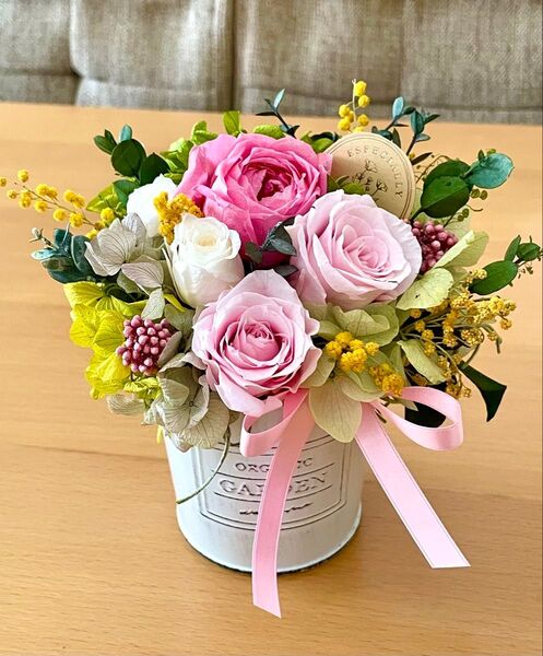 **..mini garden..*°..ピンクローズ お花の贈り物 プリザーブドフラワー