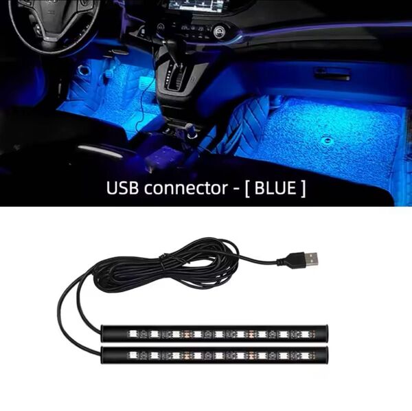 新品未使用 車ネオンライトフットライト LED室内装飾 バックライト USB 雰囲気ランプ 車両アクセサリー 青 汎用 USB給電