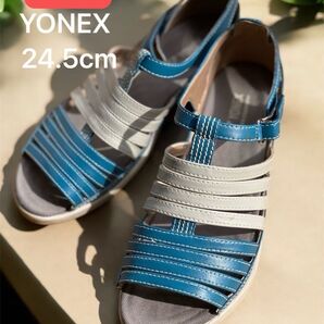 【週末セール】早い者勝ち!YONEX サンダル 24.5cm ブルー系 マジックテープ ワイズ 3.5E パワークッション