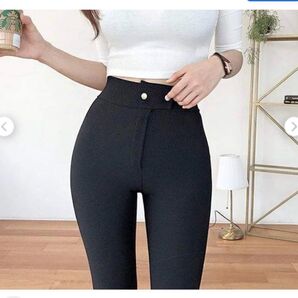 ツーボタン ハイウエスト レギンス パンツ スキニー M ウエストゴム