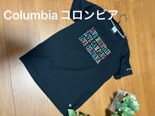 Columbia コロンビア かわいいロゴTシャツ サイズS 後ろの首元にもかわいいロゴが! レインボー 古着