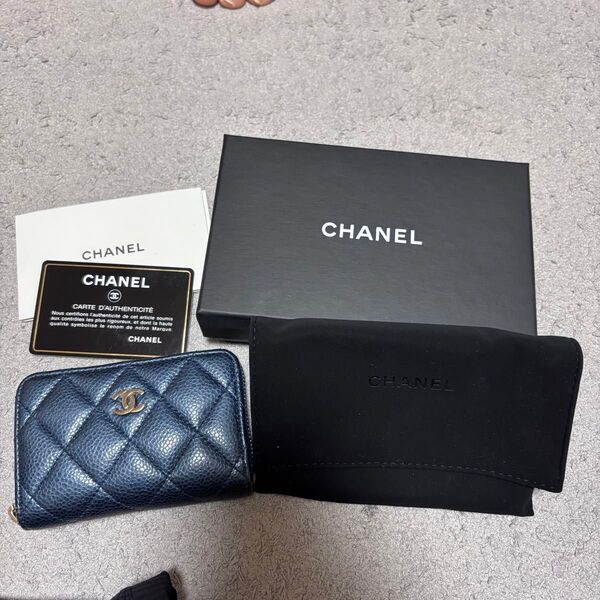 CHANEL シャネル マトラッセ キャビアスキン カード コインケース 紺色