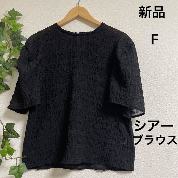 値下げ【新品】ACIDIC FLOWER ぽわん袖のシアーブラウス ブラック フリー 夏 シースルー 透け感 サンプル