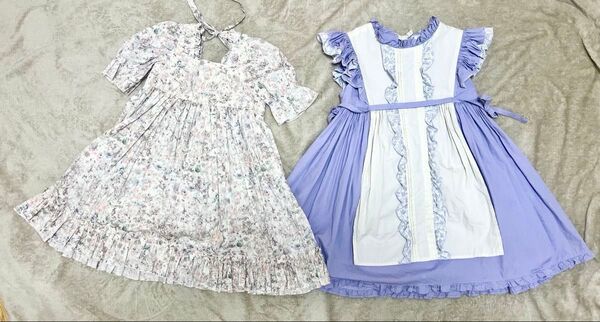 ハンドメイド 作家 リバティ ワンピース 120 セット おとぎの国のワンピース