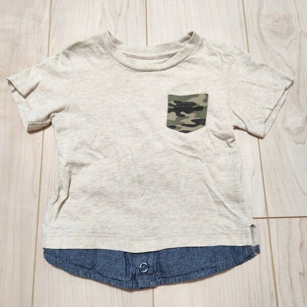 ベビー キッズ Tシャツ 80サイズ ベージュ 迷彩柄 ポケット付き