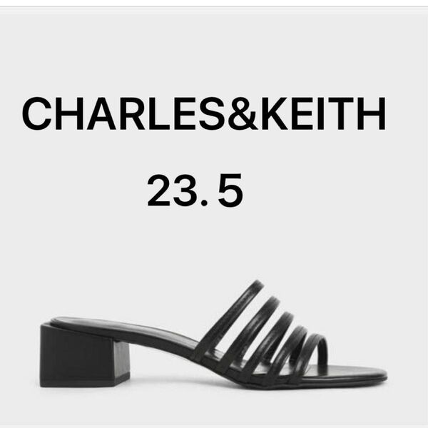 CHARLES&KEITH サンダル チャールズアンドキースチャンキーヒール 黒サンダル ミュール ブロックヒール 37 23.5
