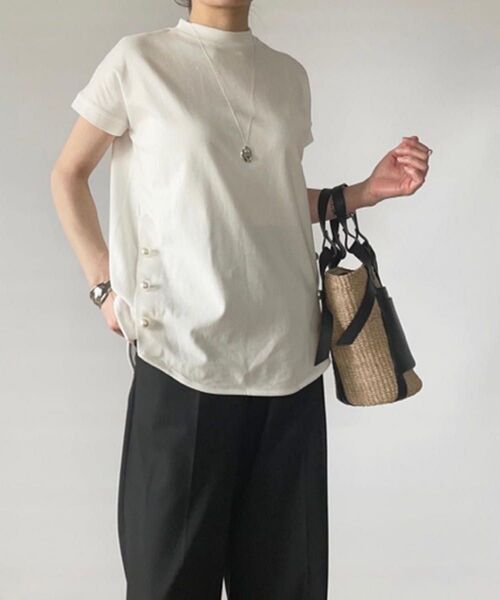 Emma Taylor 半袖パール釦スリットカットソーTシャツ