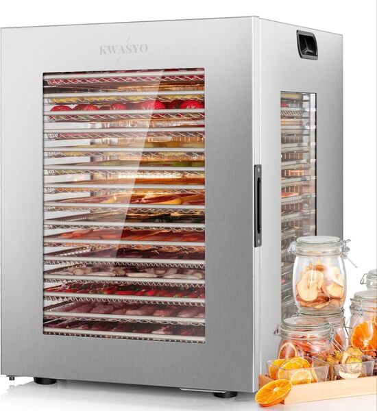 KWASYO【2025最新モデル】15段フードドライヤー ステンレス鋼製食品乾燥機 可視窓 大容量 デュアルファン 1200W効率