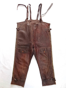  Vintage HERKULES Hercules rare 40S 50S all leather overall hem strap leg pocket tea Brown rare leather coveralls 