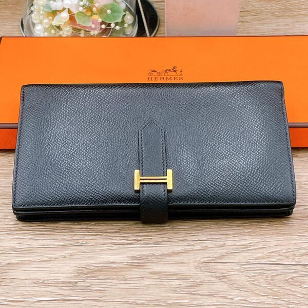 ◇エルメス◇HERMES ベアンスフレ 長財布 ブラック ゴールド金具 D刻印 ブランド