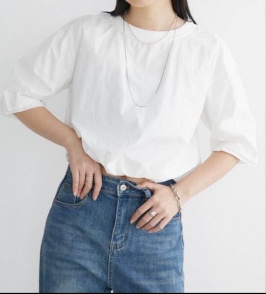 tシャツ バルーン クロップド ギャザー ブラウス トップス