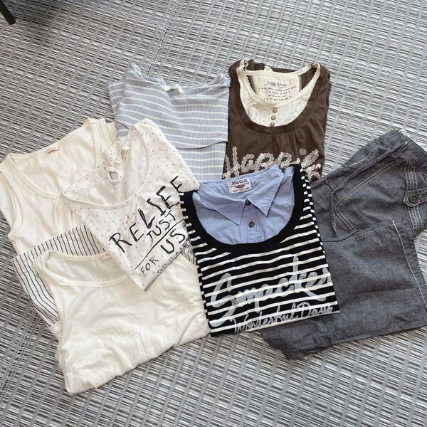 キッズ レディース 夏物 7点セット まとめ売り 半袖 Tシャツ ズボン ノースリーブ S M
