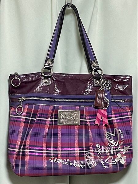 COACH POPPY タータンチェックトートバッグ