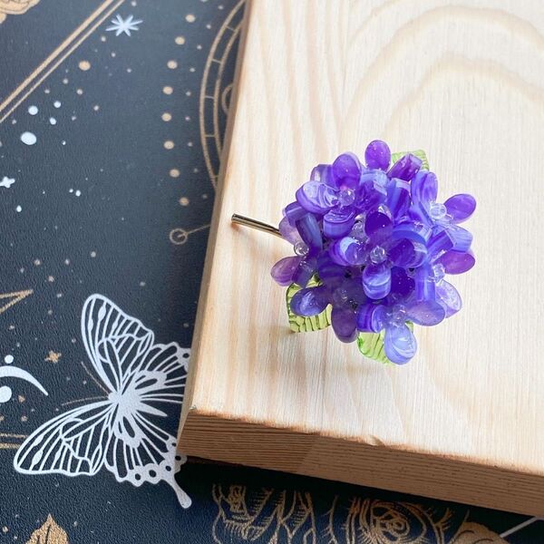立体紫陽花のポニーフック 星空パープル