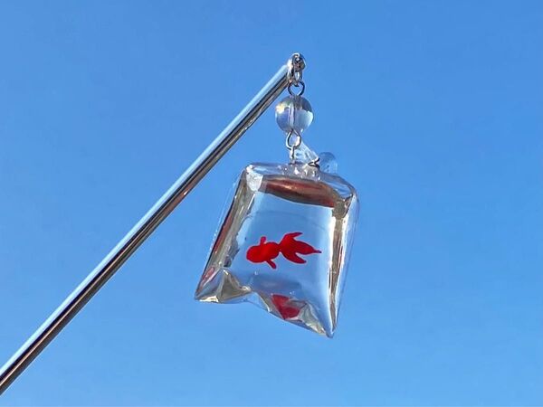 縁日シリーズ 金魚袋の一本かんざし 小赤