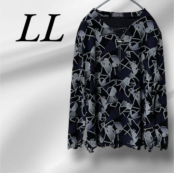 glossibeaut LL 大きいサイズ ゆったり ぽっちゃり 総柄 カットソー トップス 長袖