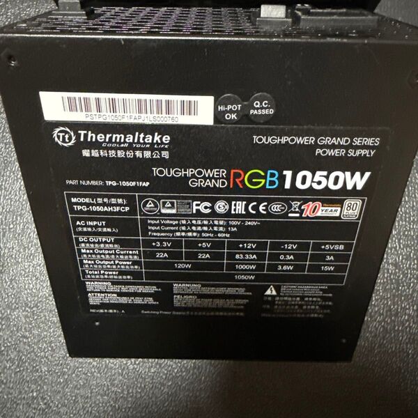 Thermaltake 電源ユニット TOUGHPOWER GRAND RGB 1050W TPG-1050F1FAP