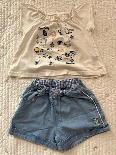kladskap刺繍入りTシャツとデニムショートパンツセット 100cm