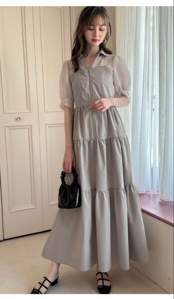 美品 ロングワンピース シアードッキングティアードシャツワンピース