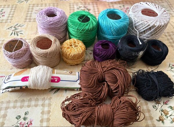 コットンレース糸 半端セット 〔黒のみ新品〕 編み物 手芸材料