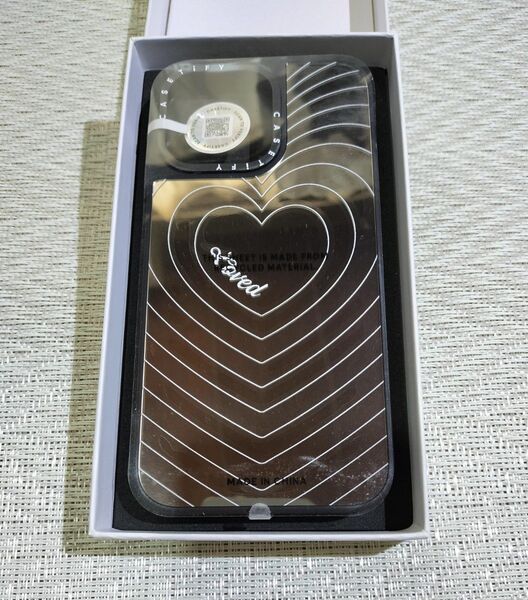 CASETiFY ミラーケース iPhone 15 Pro Max ハート Loved Phone シルバー ブラックバンパー