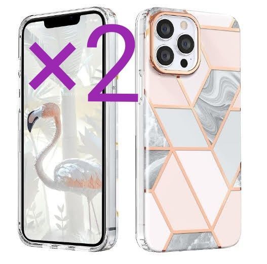 2個セット MATEPROX ピンク 大理石 iPhone14 Pro ケース 軽量 耐衝撃 保護 耐久 指紋防止 かわいい