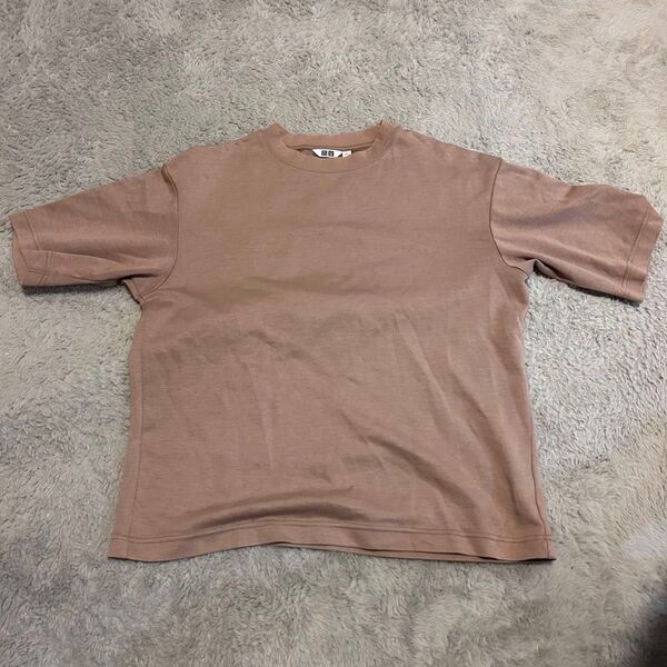 ユニクロ エアリズムコットンオーバーサイズTシャツ 5分袖 ブラウン系色 古着 夏服 Sサイズ