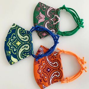 ① hand made for children for children solid mask inner mask 3 sheets length adjustment himo attaching cotton 100 bandana pattern vertical 10.5cm width 7cm rubber through . part have 