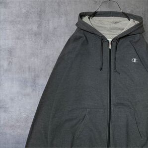 Champion ジップアップ パーカー 2XL 無地 目付き チャコール フルジップ フーディー vintage ビンテージ