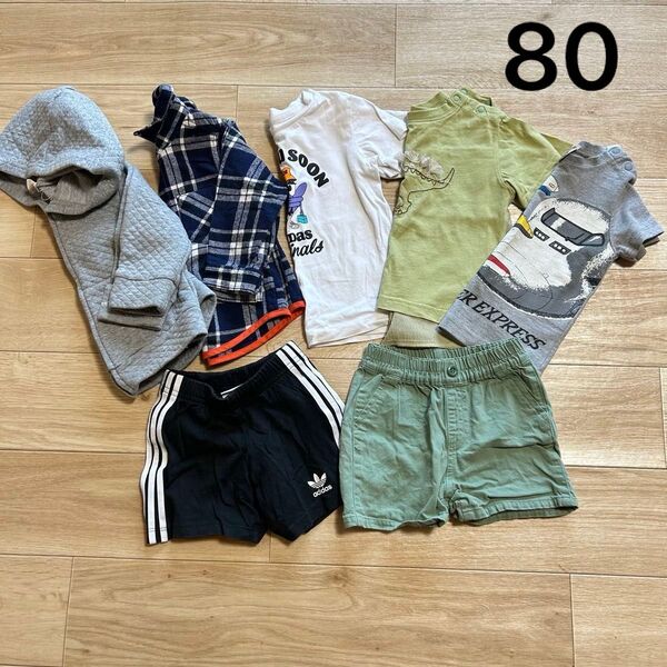 【80サイズ★7点まとめ売り】男の子 キッズ 子供服 半袖 Tシャツ 半ズボン 長袖 羽織 夏服 秋服 新幹線 恐竜 保育園着
