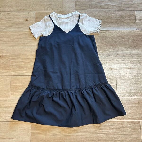 【GU ジーユー】110cm キャミワンピース Tシャツ 2点セット 子供服 キッズ 女の子 ネイビー 美品 夏服